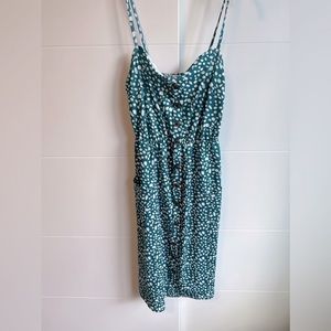 Summer Print Bohemian Spaghetti Strap Button Down Swing Midi Dress w/ Pockets XL